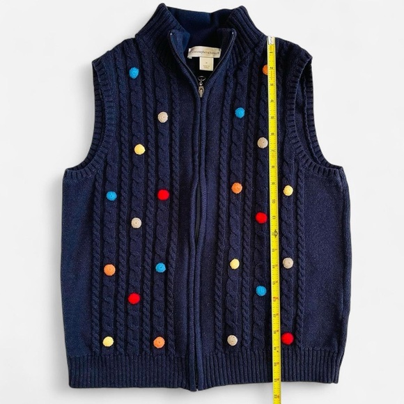 Christopher & Banks Dark Navy Blue Chunky Cable Knit Pom Pom Sweater Vest - Picture 5 of 6